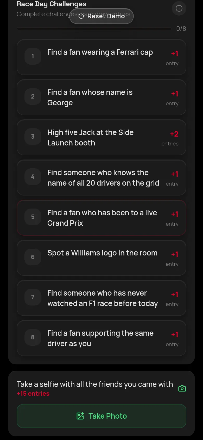 F1inTO app: race-day challenges that earn draw entries