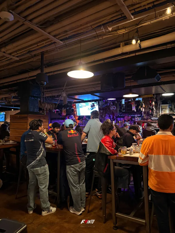Fans standing at the bar tables during the Canadian Grand Prix
