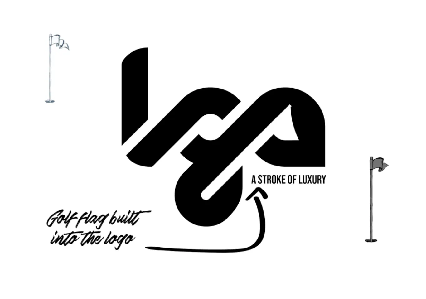 LGA logo with notes showing the golf flag built into the mark
