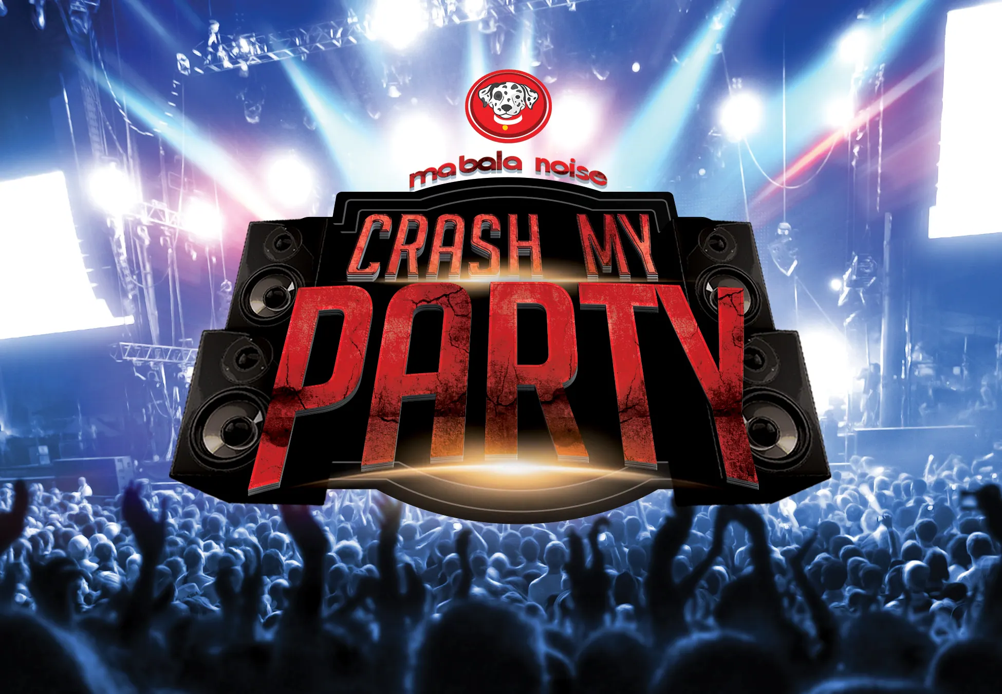 Crash My Party event key art with a concert crowd and stage lights