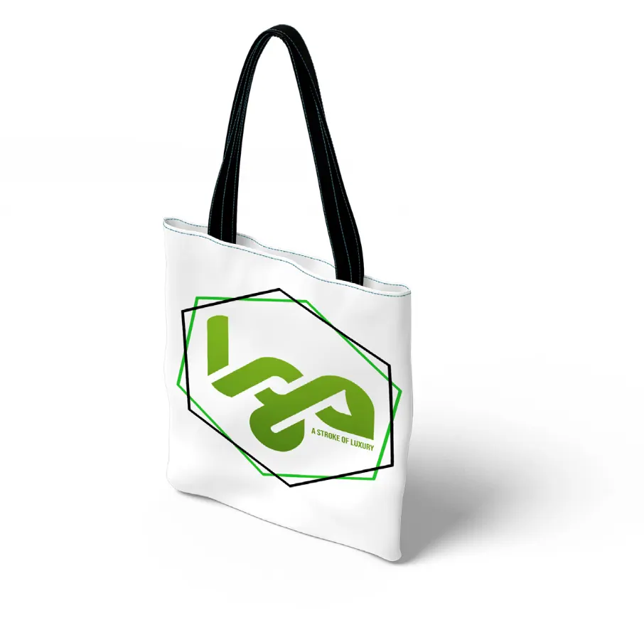 White tote bag with the green LGA mark