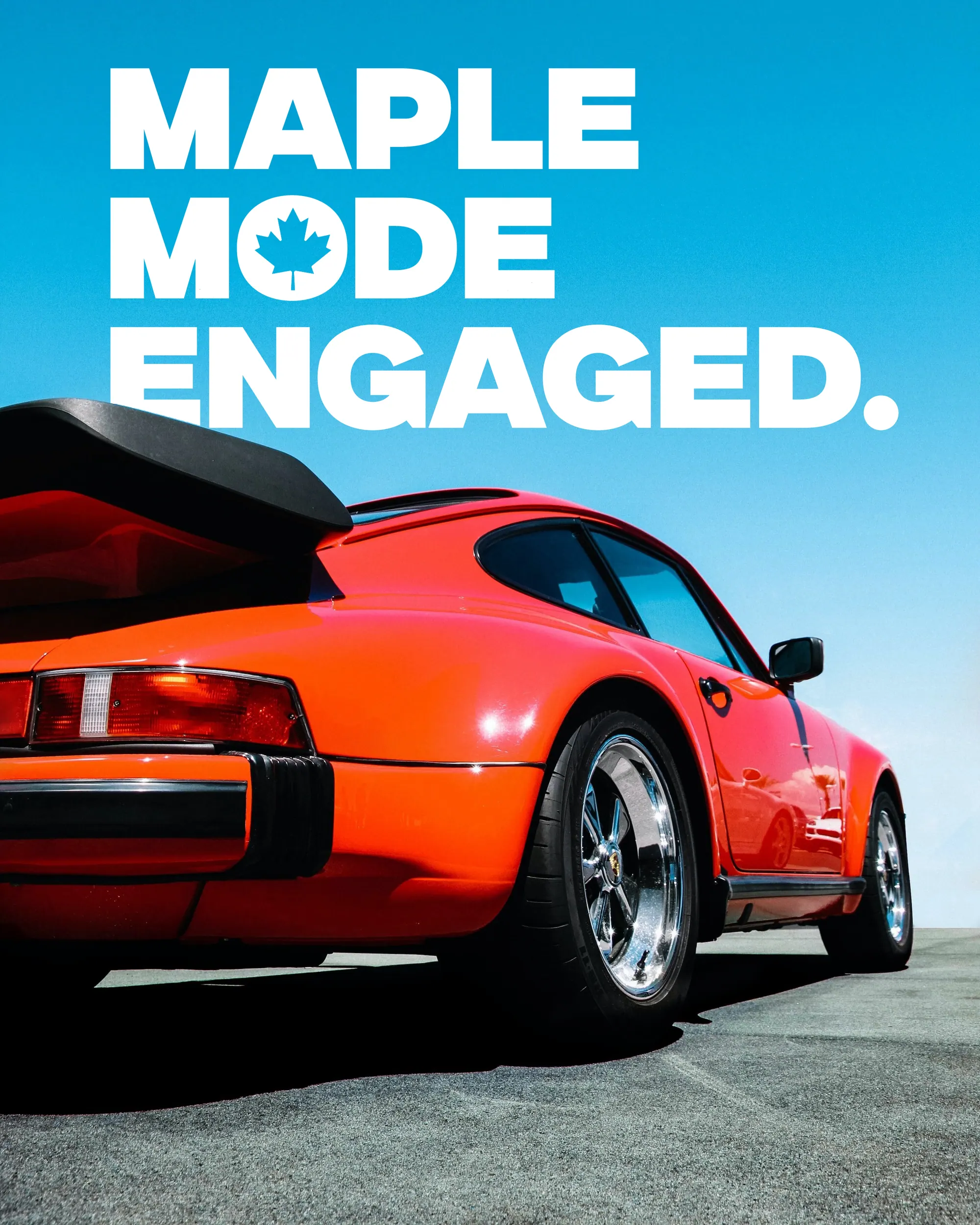 CanBuyCars Maple Mode Engaged ad with a red sports car against a blue sky