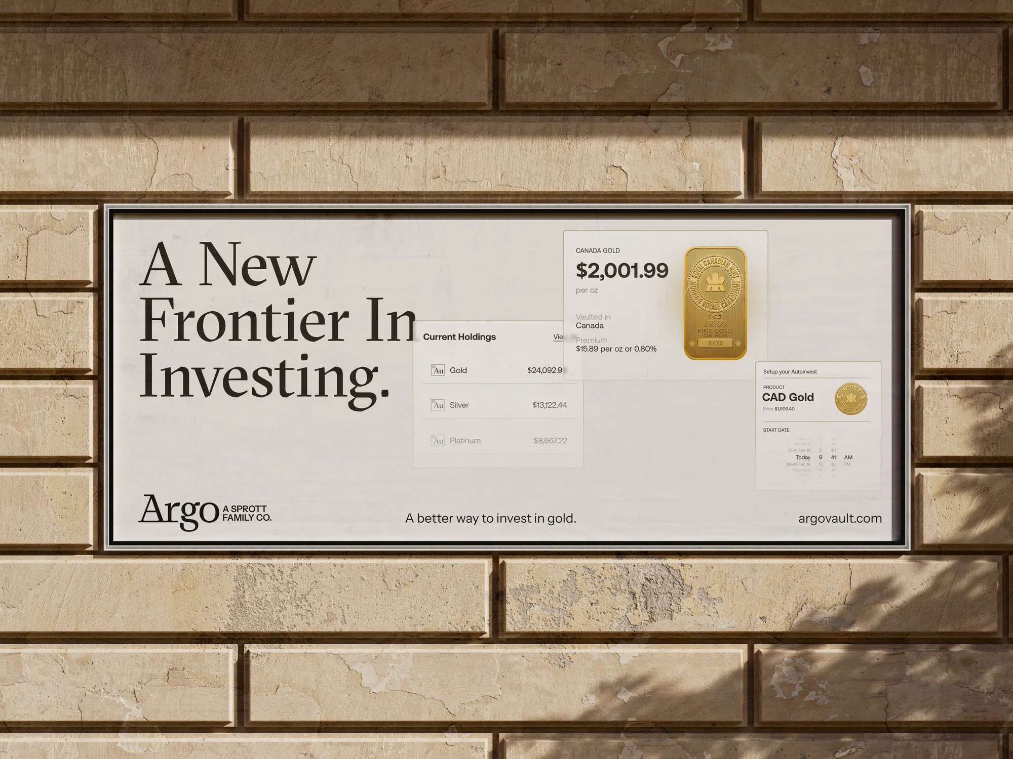 Argo A New Frontier In Investing poster mounted on a brick wall