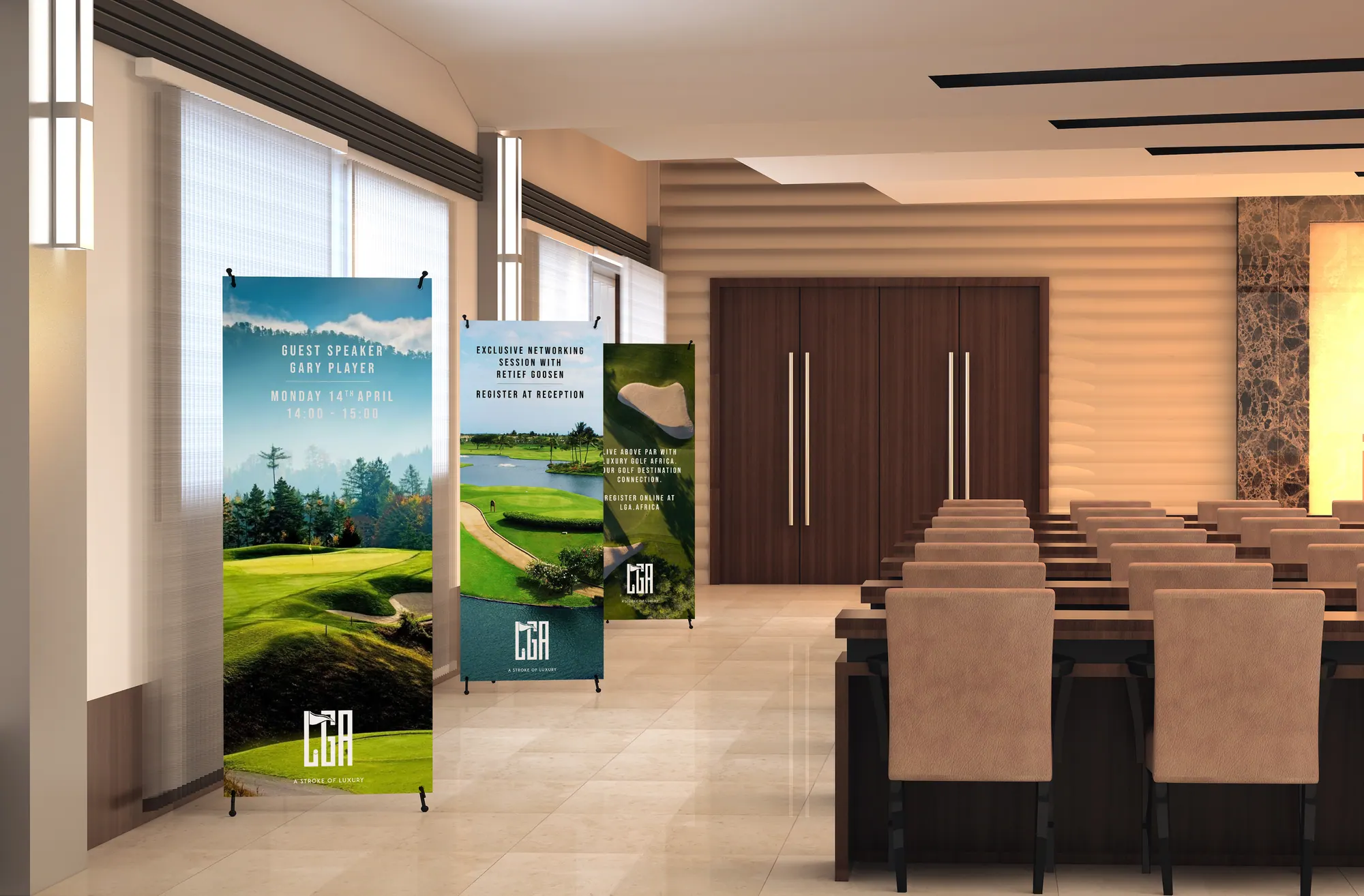 LGA pull-up banners in a conference room