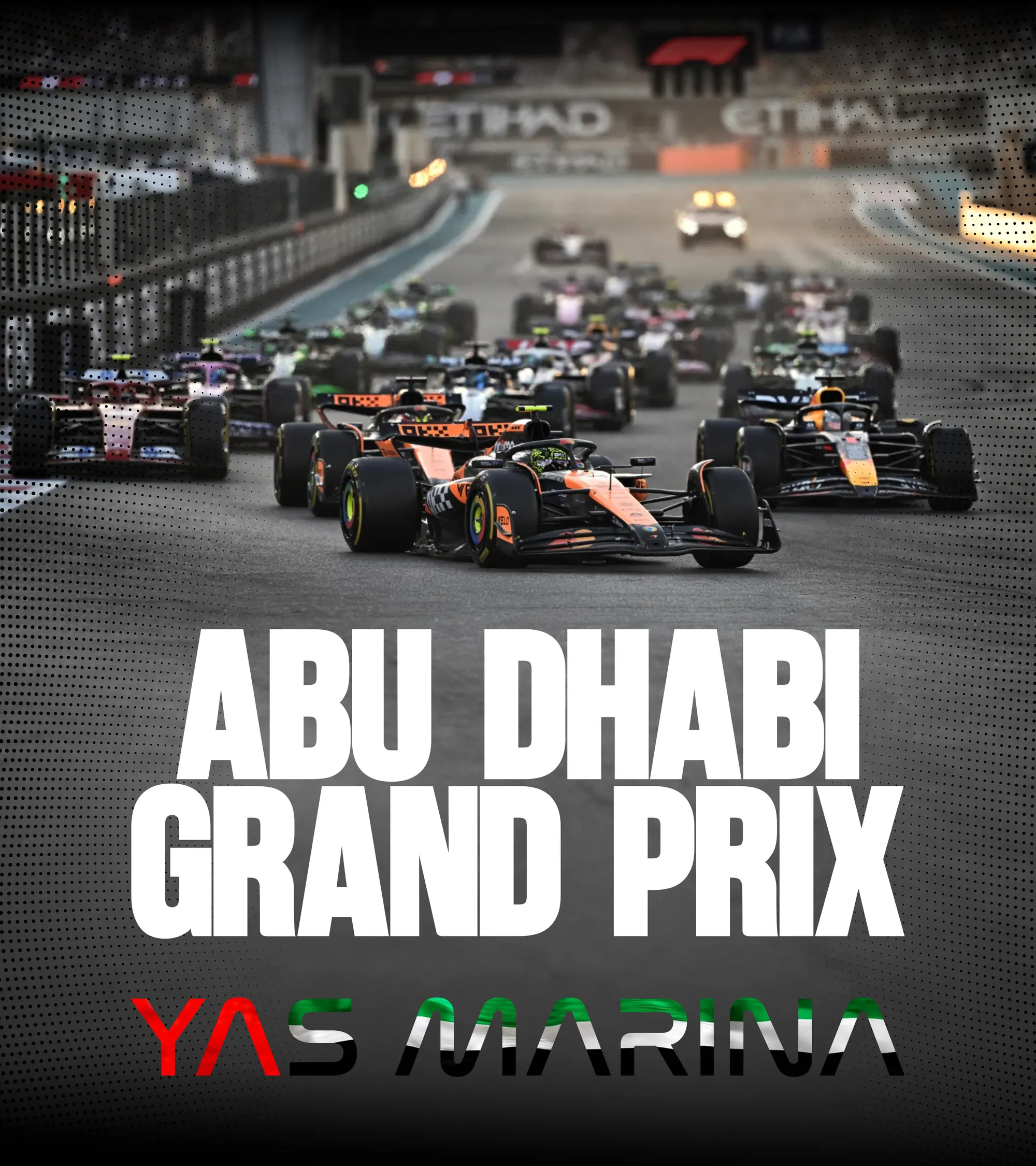 F1inTO Abu Dhabi Grand Prix poster showing the field at the race start