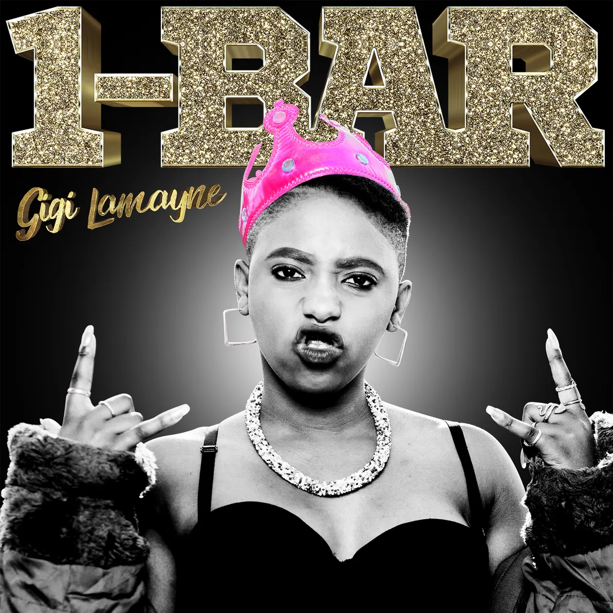 Gigi Lamayne 1-Bar single cover in black and white with gold type