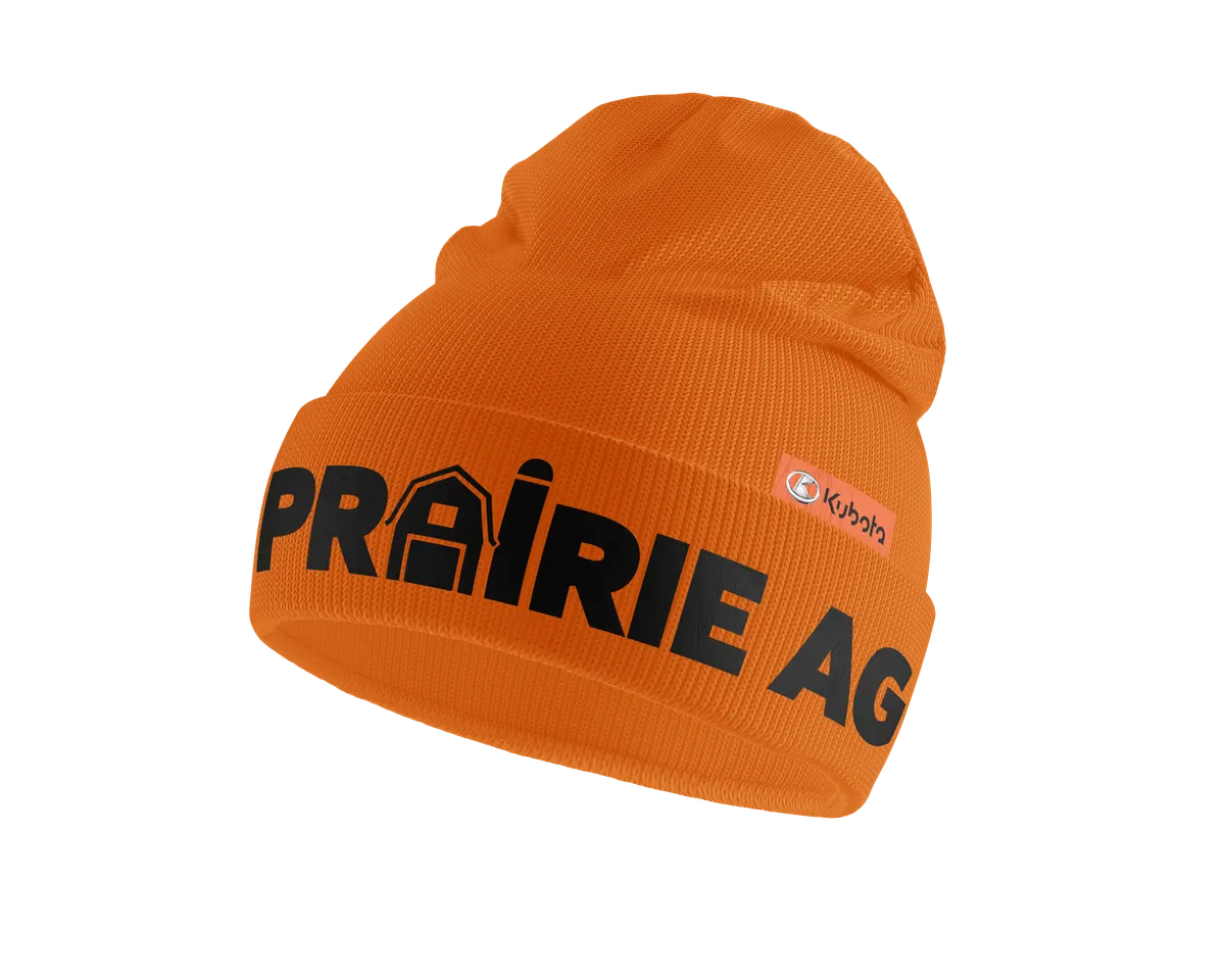 Orange Prairie Ag toque on a black background