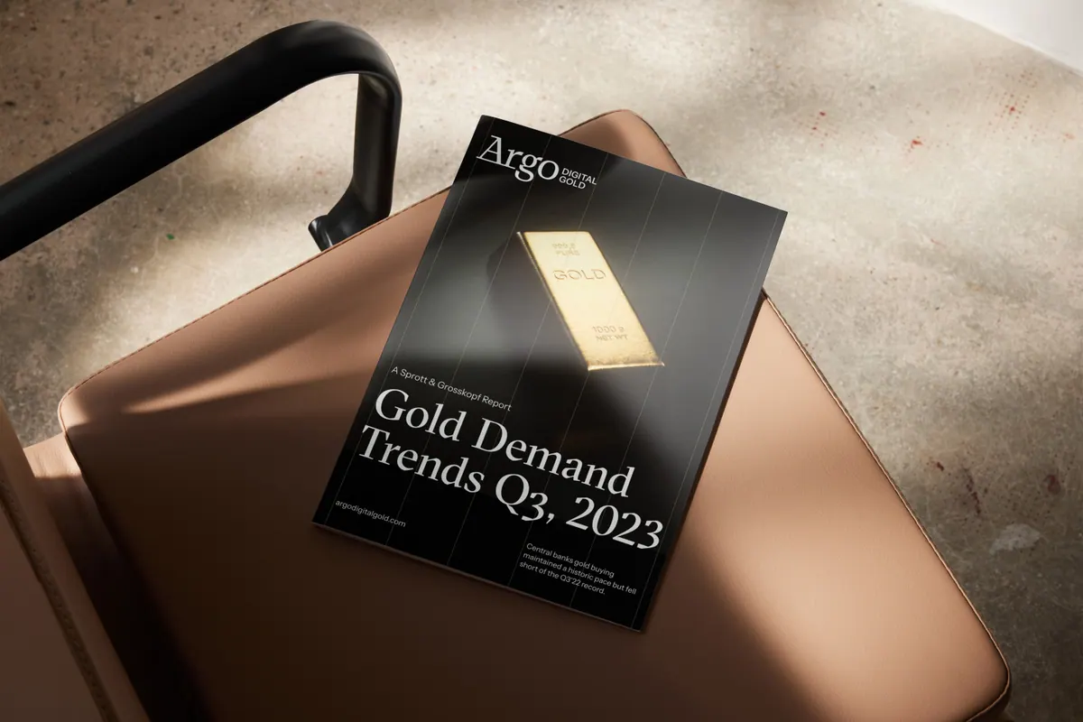 Argo Gold Demand Trends report cover resting on a leather chair