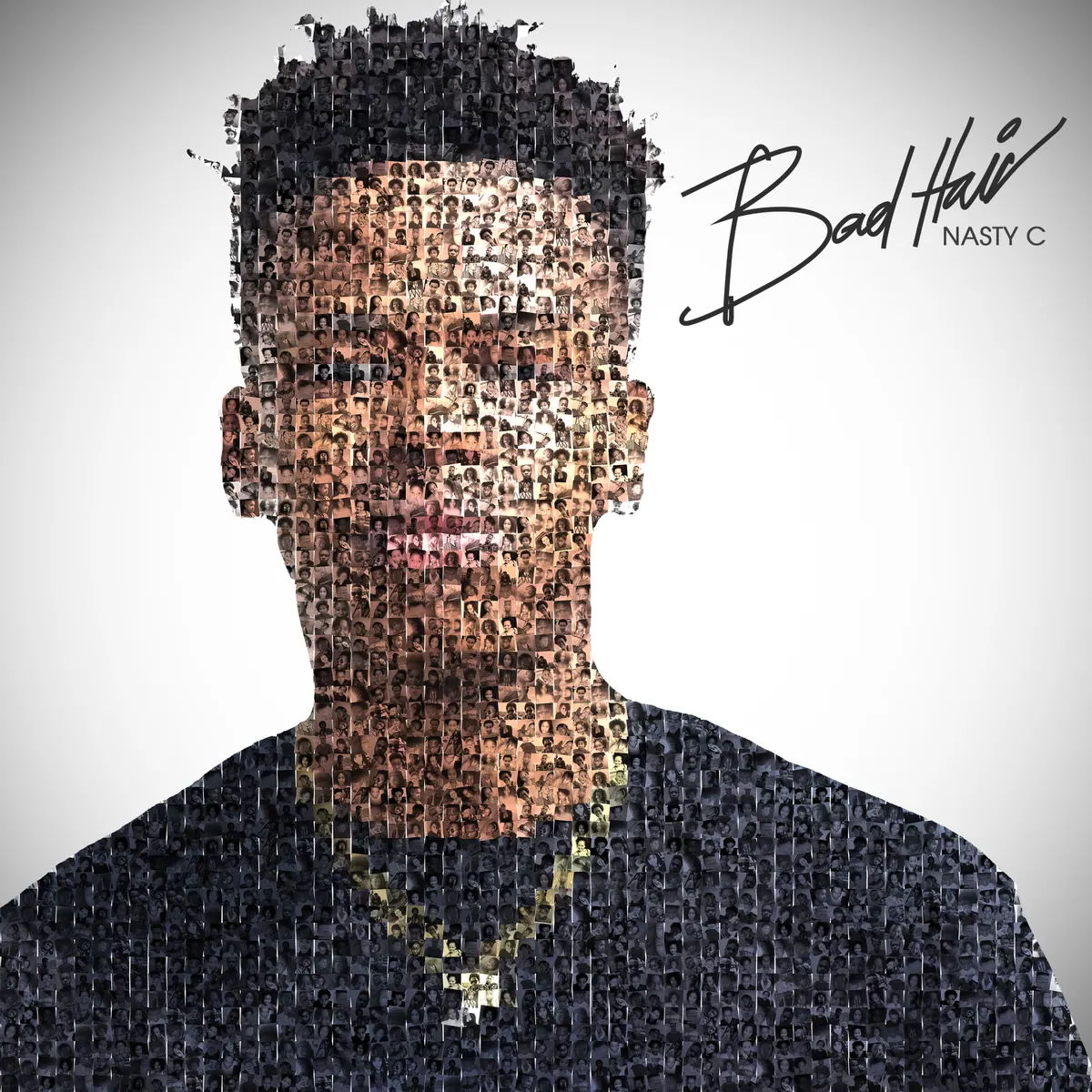Nasty C portrait made of typographic texture with Bad Hair lettering