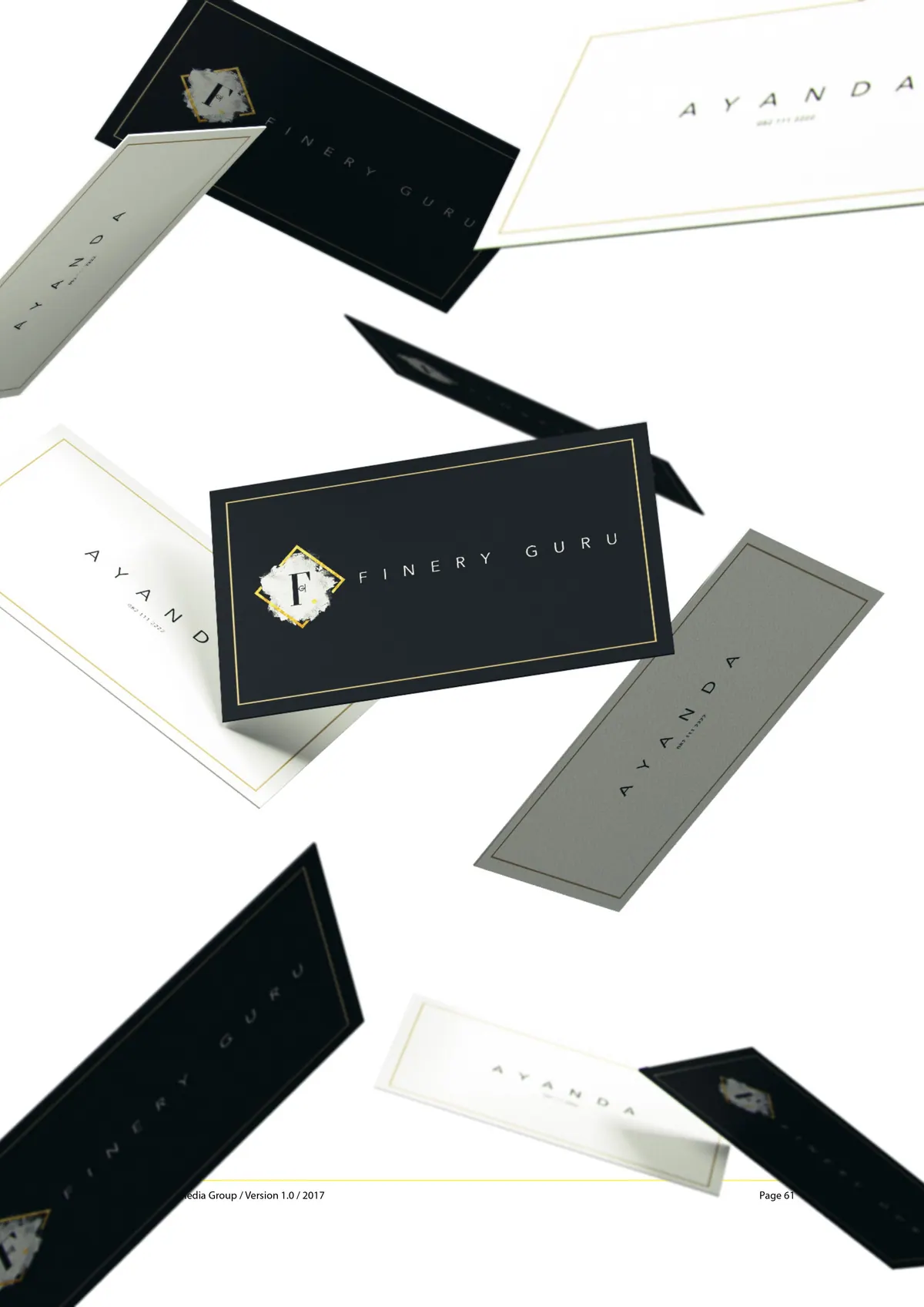 Black and white Finery Guru business cards