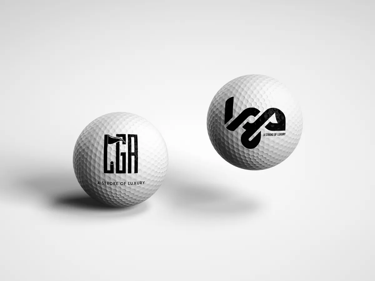 Two golf balls printed with LGA marks