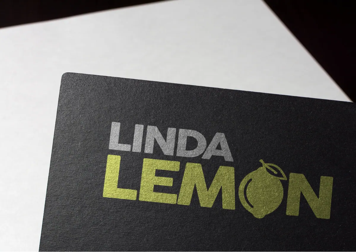 Lime Linda Lemon logo printed on a black card