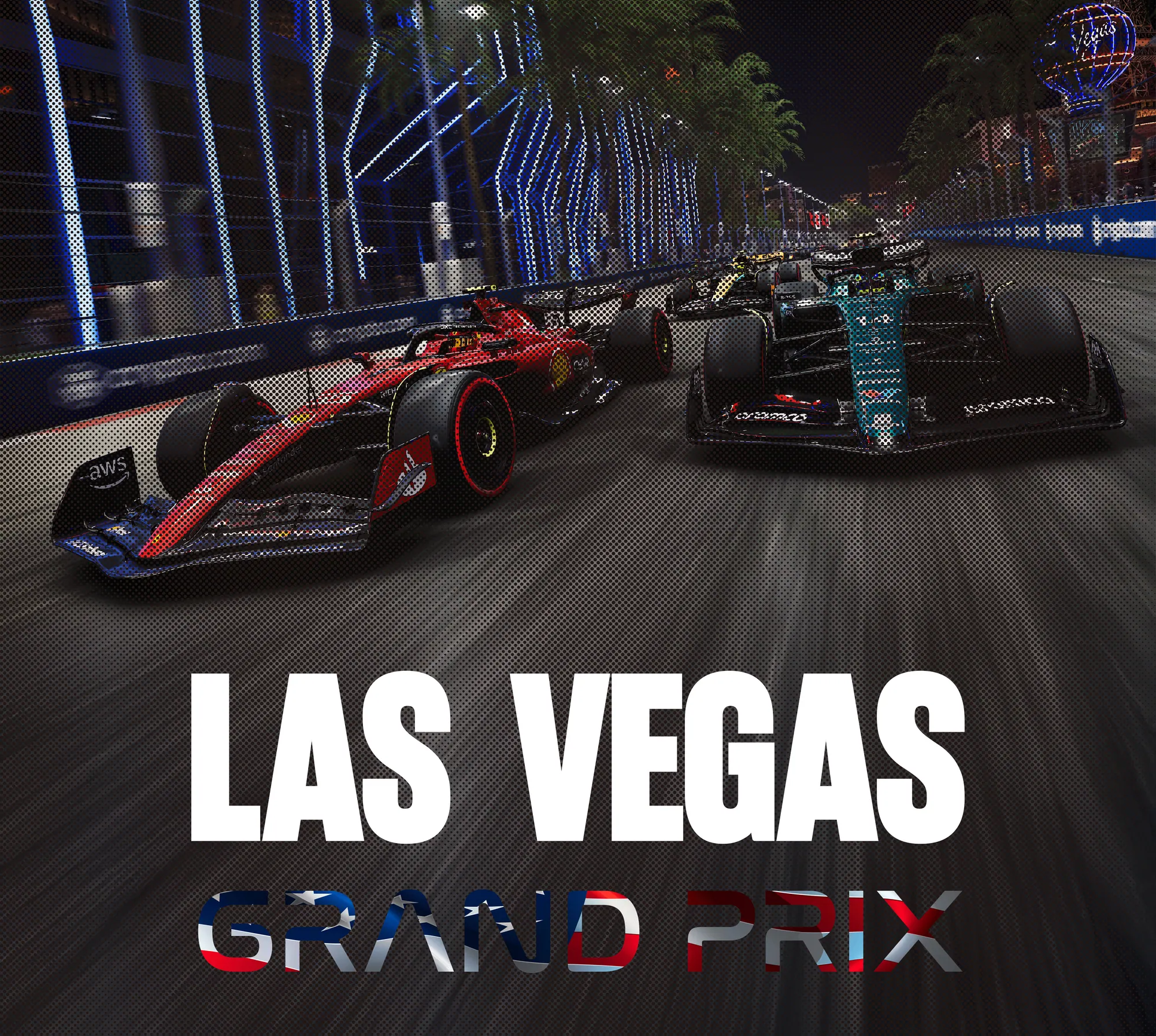 F1inTO Las Vegas Grand Prix race-week poster with cars under night lights