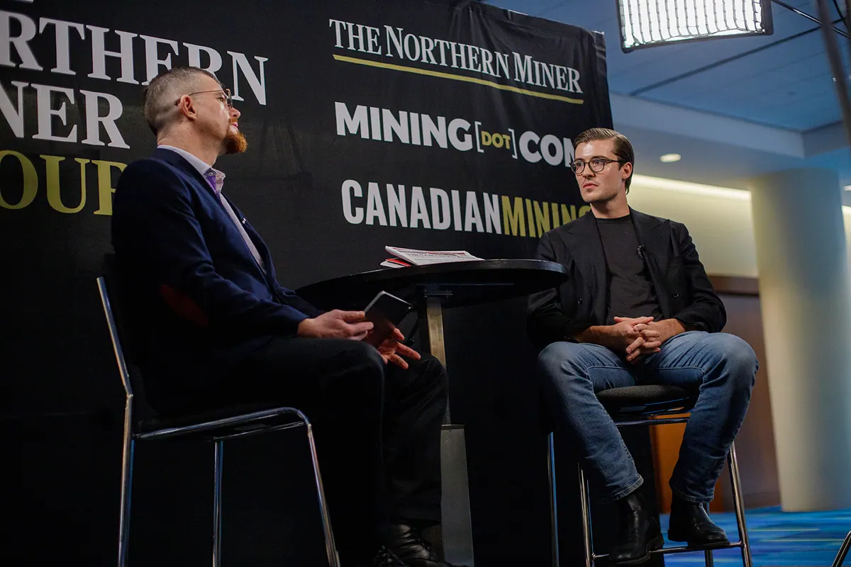 Two-person interview on set at The Northern Miner studio, from Argo launch content