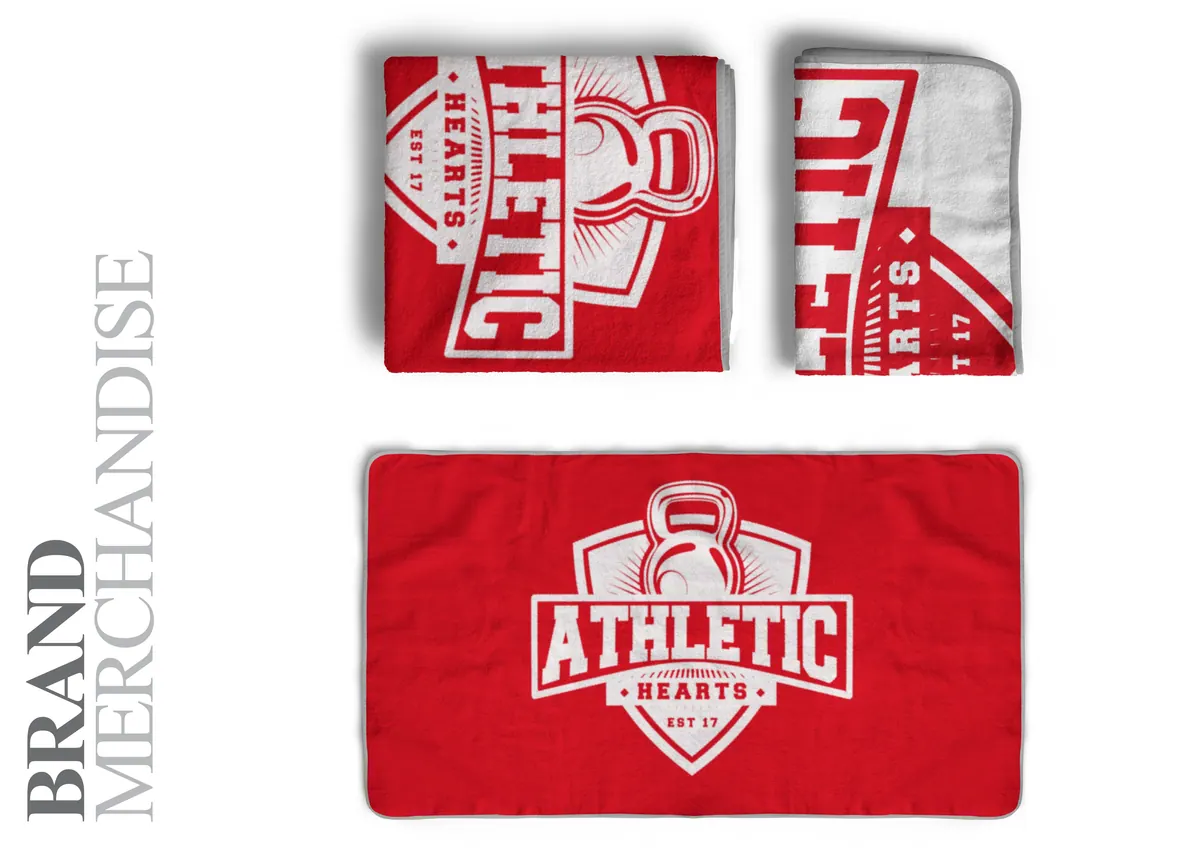 Red Athletic Hearts towels on the brand merchandise page
