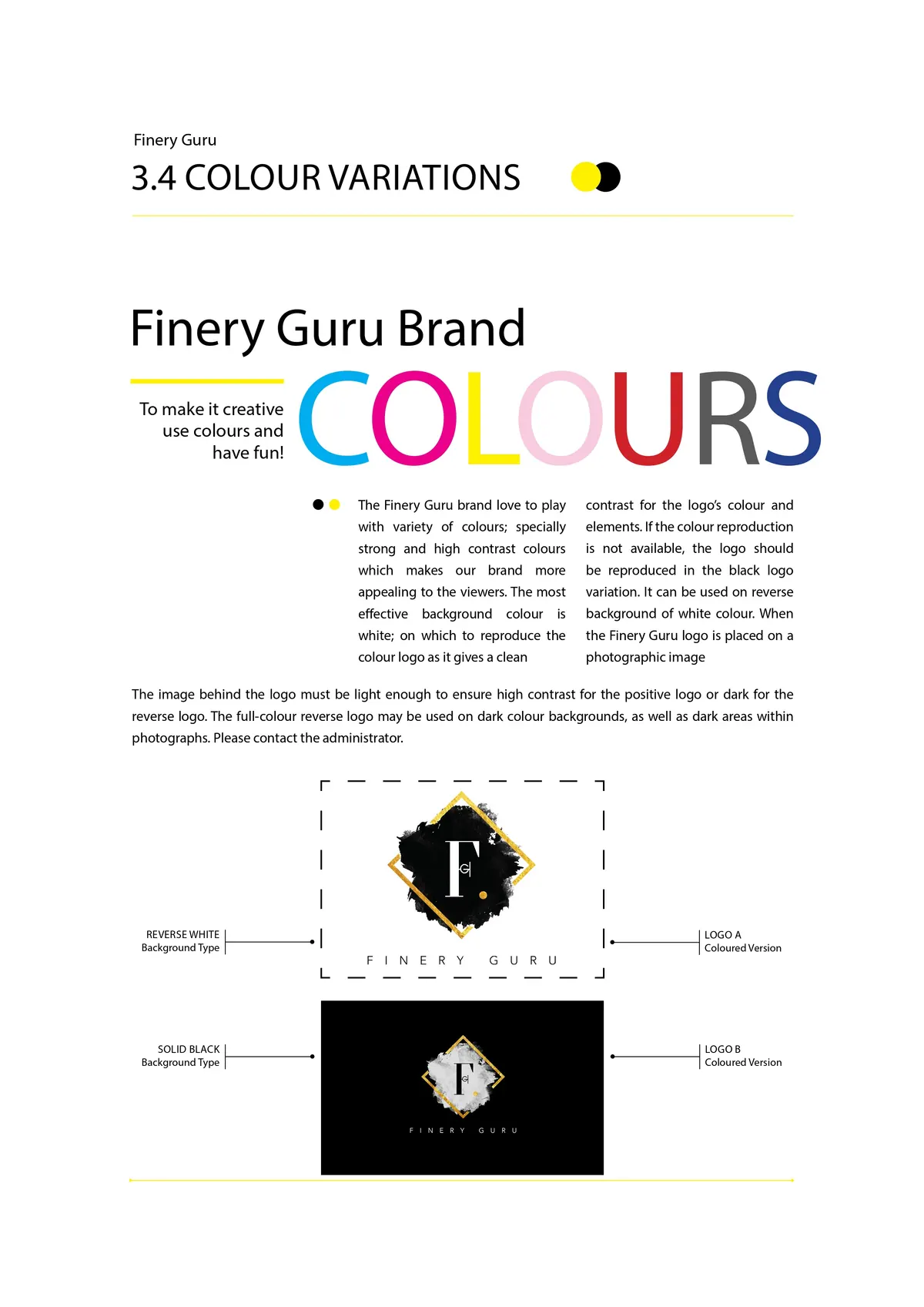 Finery Guru colour variations page from the brand guidelines
